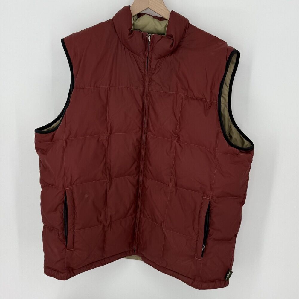 Eddie Bauer Red/Tan Reversible Goose Down Full Zip Vest Size XL